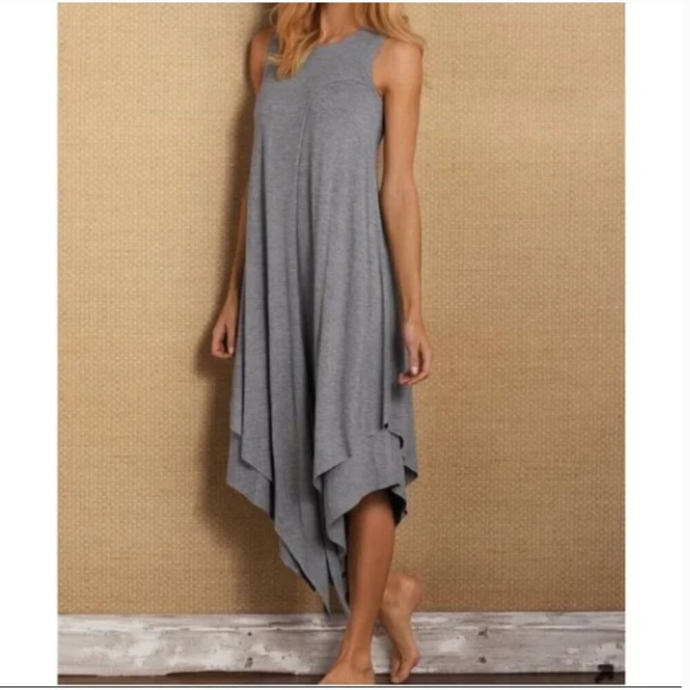 Soft Surroundings Alexandra Asymmetrical Sleeveless Jersey Dress Gray S 2AX32